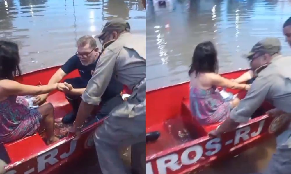 Grávida entra em trabalho de parto durante enchente no Rio e precisa ser resgatada de bote; veja vídeo 
