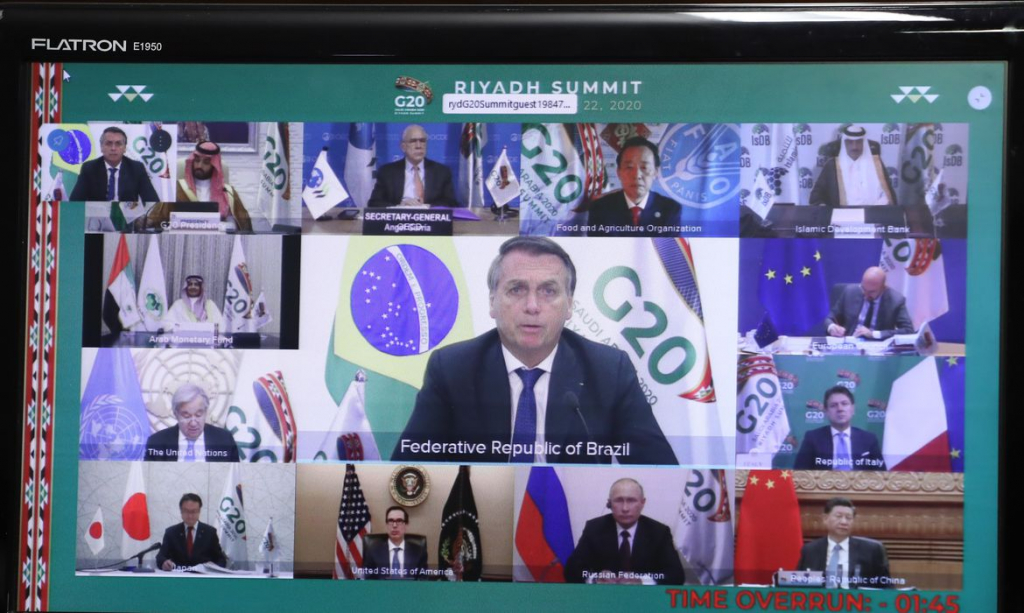 Bolsonaro pediu avanços na OMC e exaltou auxílio emergencial em reunião no G20