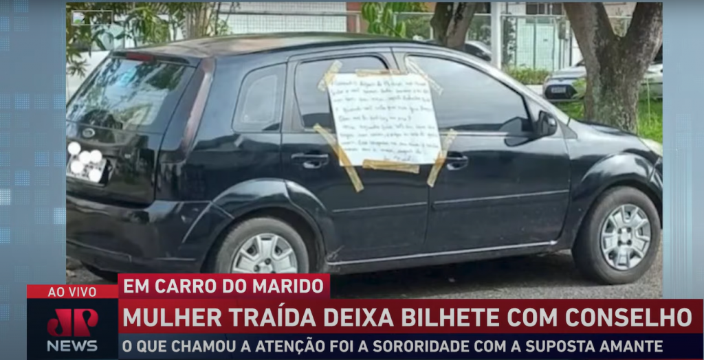 Mulher traída deixa bilhete no carro do marido e pede ‘respeito’ com a amante no Pará