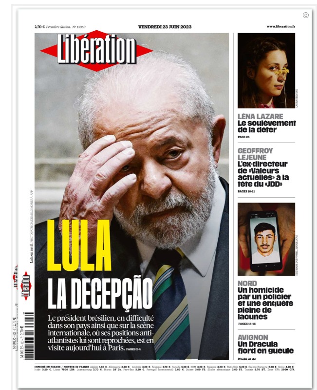“Lula, a decepção”, estampa capa de jornal francês durante visita do brasileiro