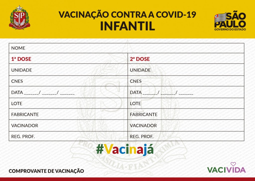 Governo de SP divulga carteira de vacinação para crianças