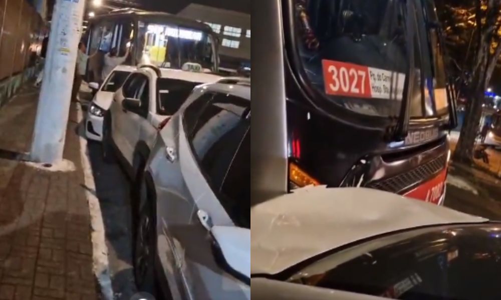 Mulher embriagada tenta roubar ônibus e bate em táxis parados em SP