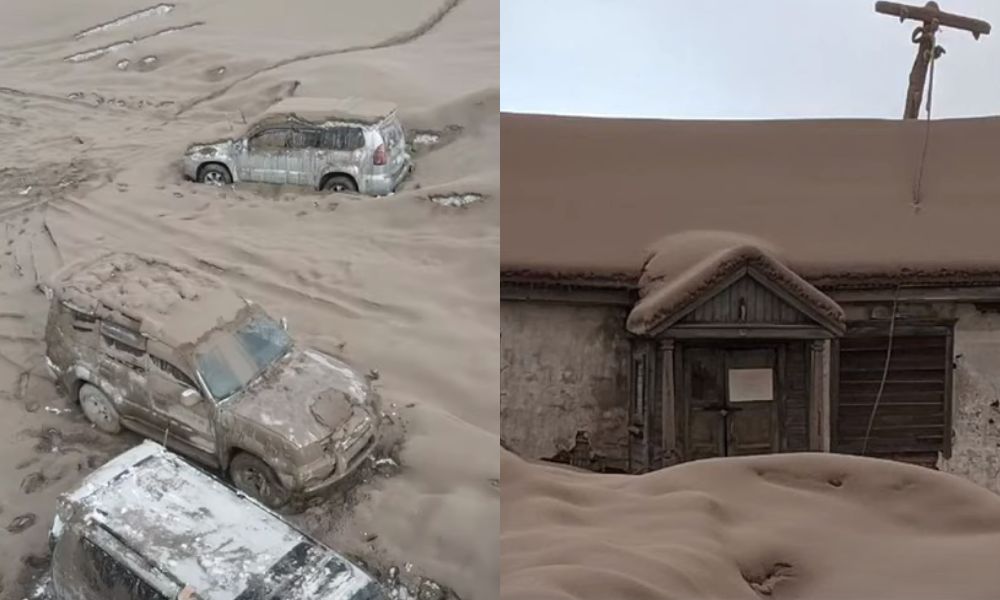 Vulcão Shiveluch entra em erupção na Rússia e cobre carros e casas de ‘neve escura’ 