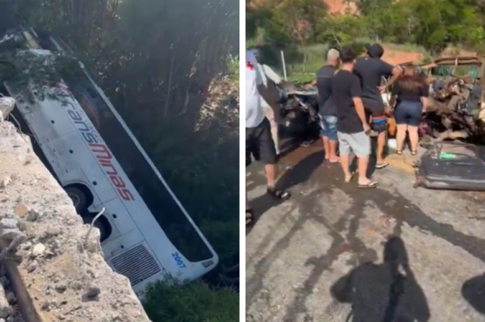 Acidente entre ônibus e carro deixa oito mortos em Campanário (MG)
