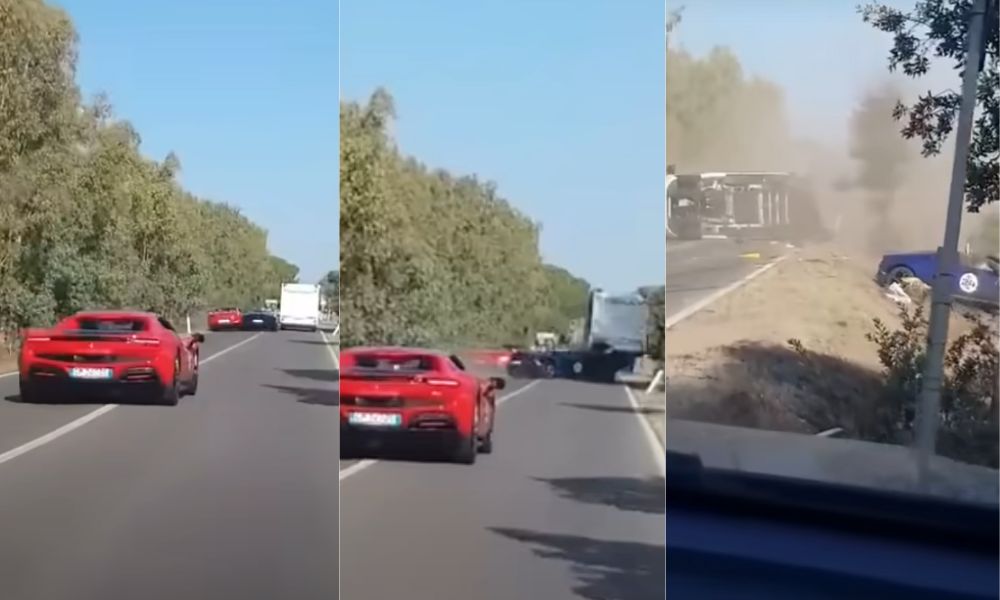 Acidente milionário na Itália: Ferrari e Lamborghini se chocam e fazem van capotar; veja vídeo
