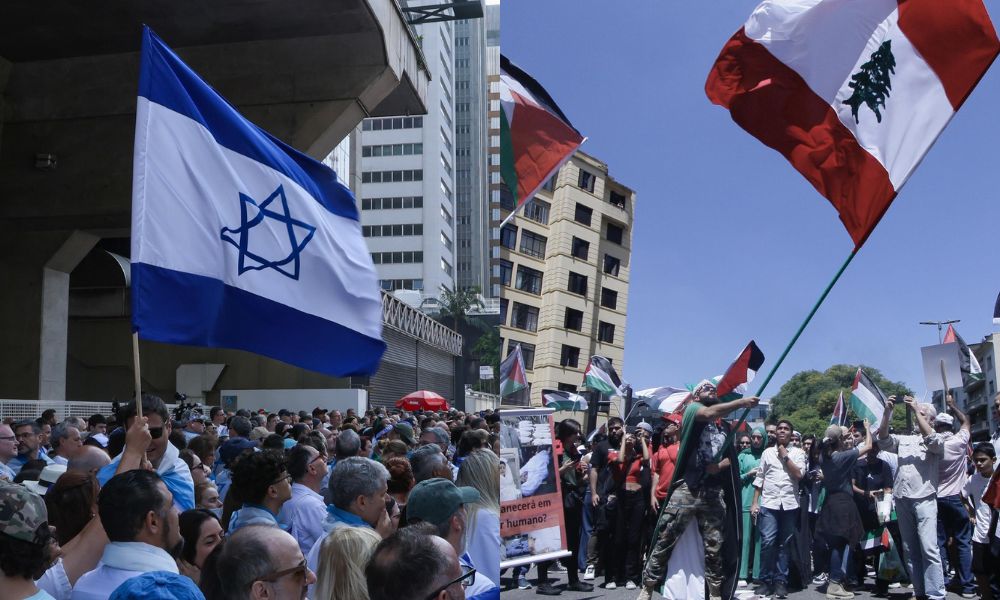 Manifestantes pró-Israel e pró-Palestina tomam Avenida Paulista para protestar contra guerra no Oriente Médio