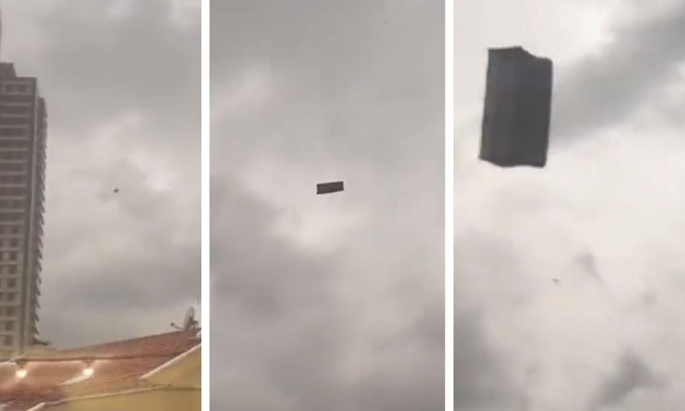 Sofá sai voando de prédio de 35 andares após tempestade na Turquia; veja vídeo