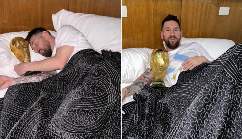 Messi posta foto deitado com a taça da Copa do Mundo: ‘Bom dia’