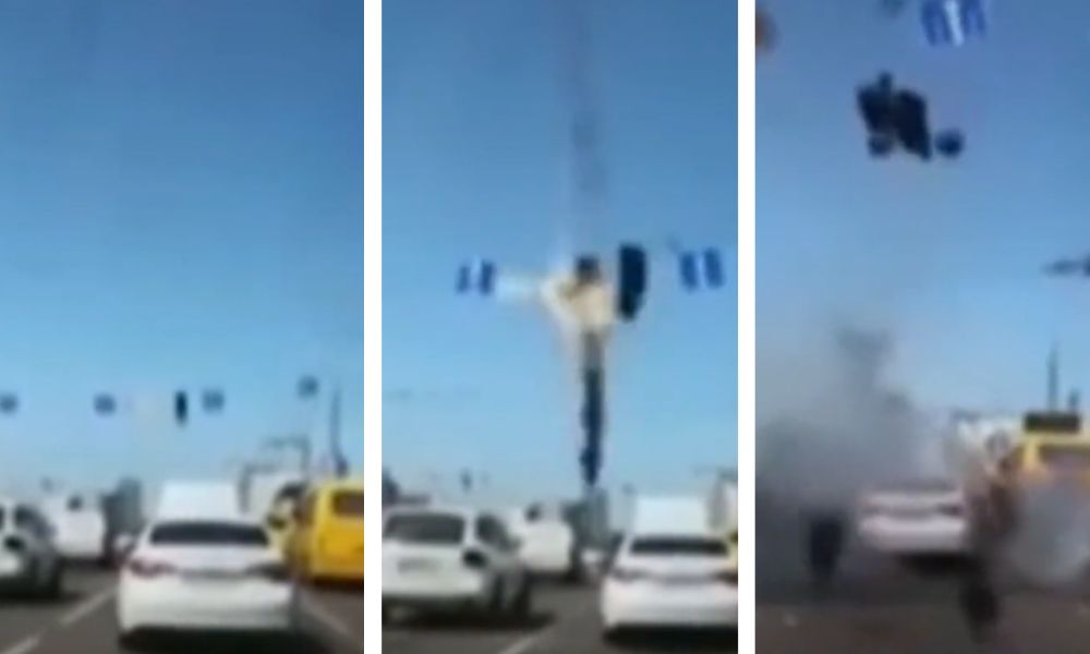Míssil cai do lado de um carro em uma avenida movimentada de Kiev; veja vídeo