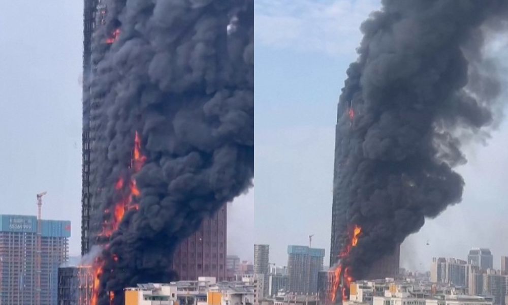 Incêndio destrói arranha-céu de 218 metros em cidade da China