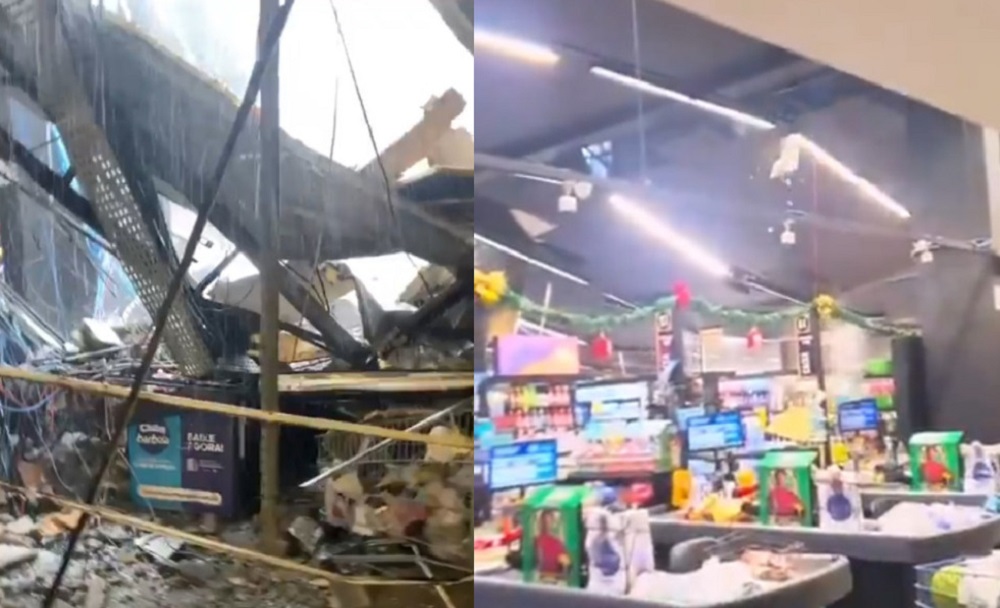 Teto de supermercado desaba em Barueri após forte chuva com granizo