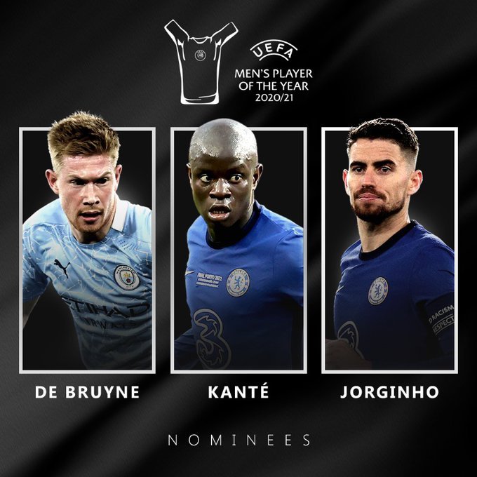 De Bruyne, Jorginho e Kanté são os finalistas do prêmio de melhor da temporada da Uefa 