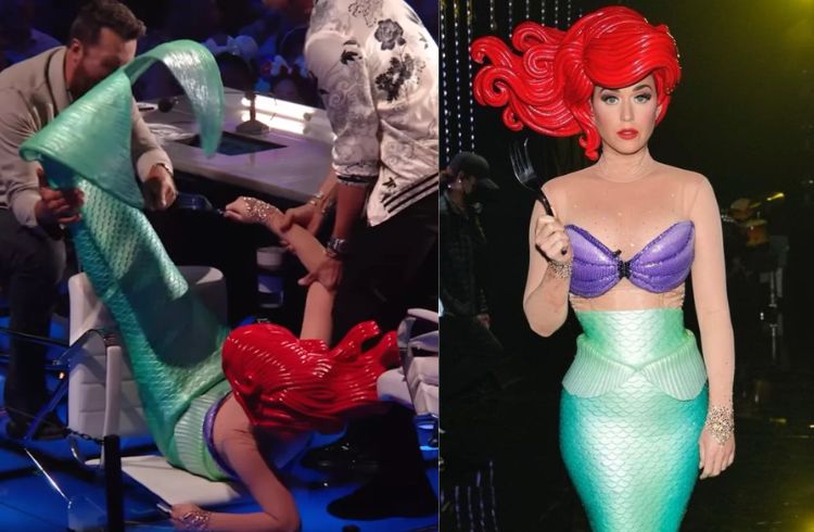 Katy Perry leva tombo no ‘American Idol’ vestida de ‘A Pequena Sereia’; assista