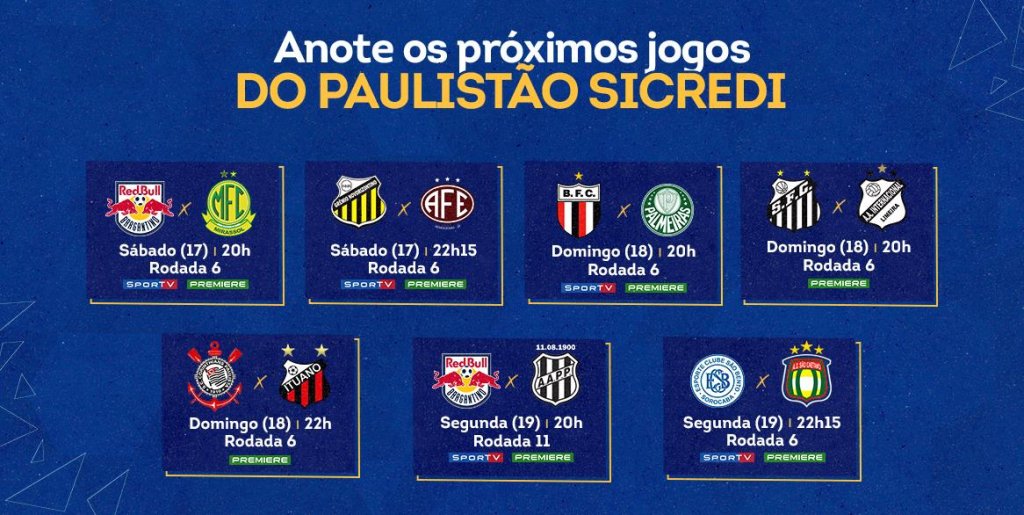 FPF marca sete partidas do Campeonato Paulista; Corinthians, Palmeiras e Santos jogam no domingo