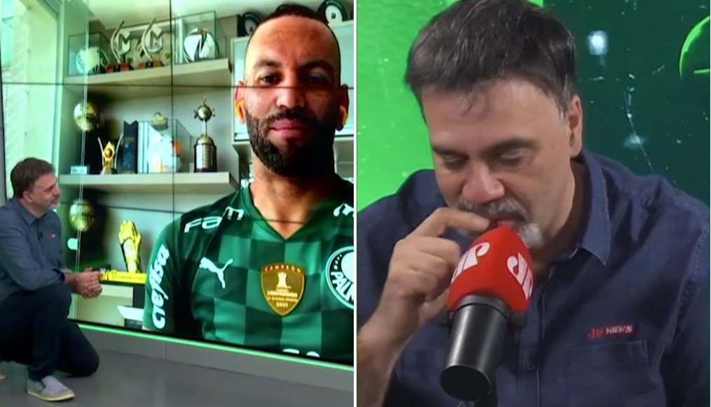 Mauro Beting se ajoelha para agradecer Weverton e vai às lágrimas com tri do Palmeiras na Libertadores