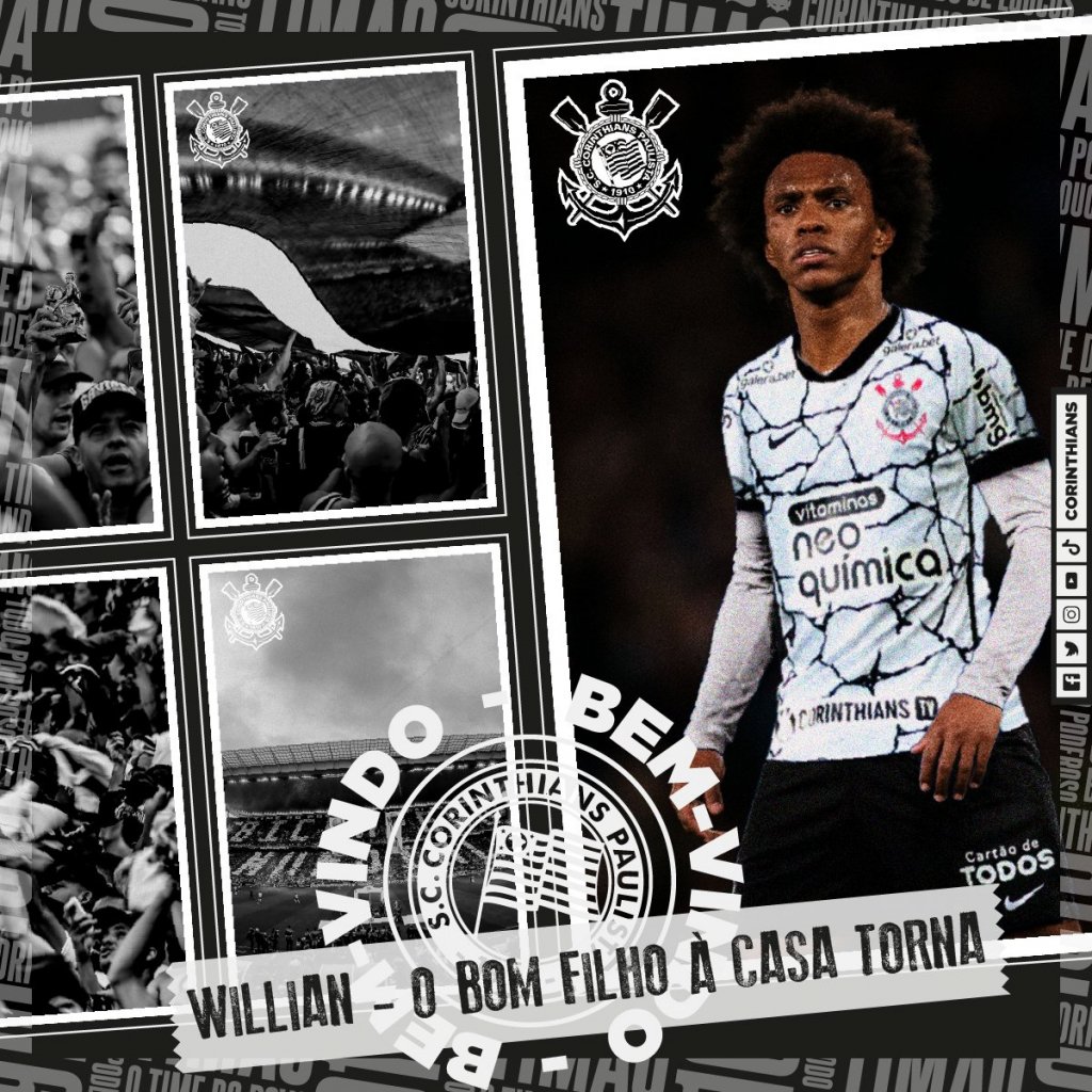 Em live, Corinthians anuncia volta de Willian após 14 anos: ‘Estou pronto e muito feliz’