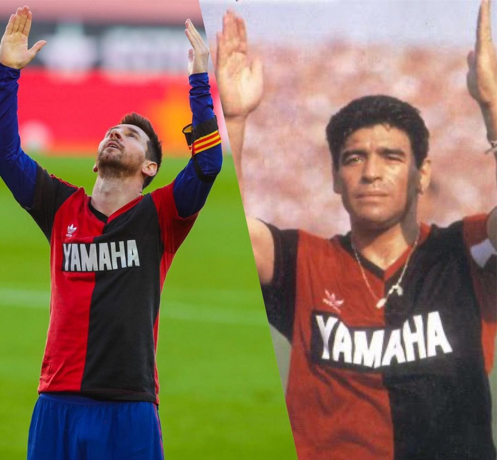 Newell’s Old Boys põe à venda réplicas de camisa de 1993 usada por Maradona e Messi