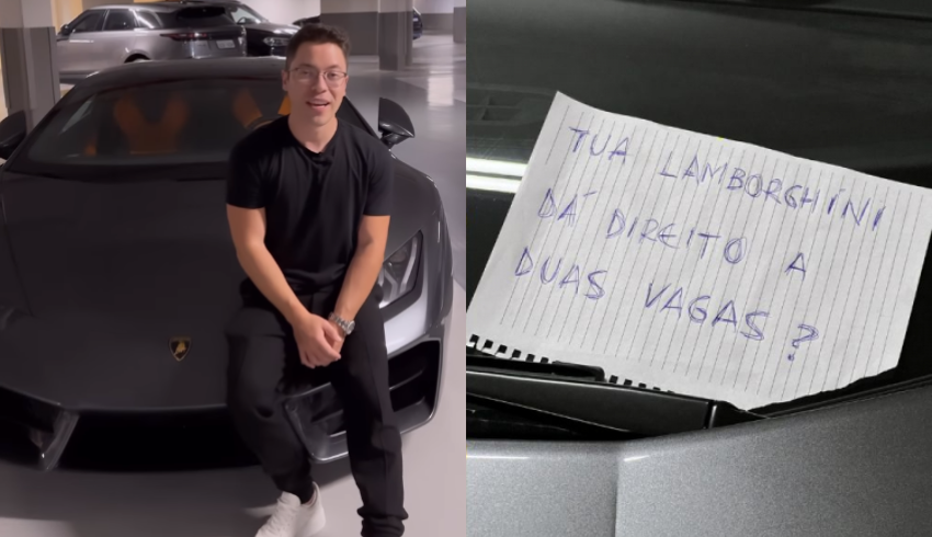 Dono de Lamborghini estacionada em duas vagas oferece dinheiro para encontrar autor de bilhete