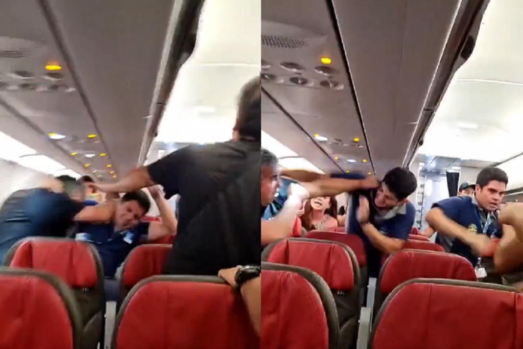 Passageiros e funcionários da Autoridade Aérea Chilena protagonizam pancadaria em avião; assista