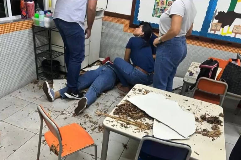Piso de sala de aula rui e professora cai de um andar para outro em escola de Vitória