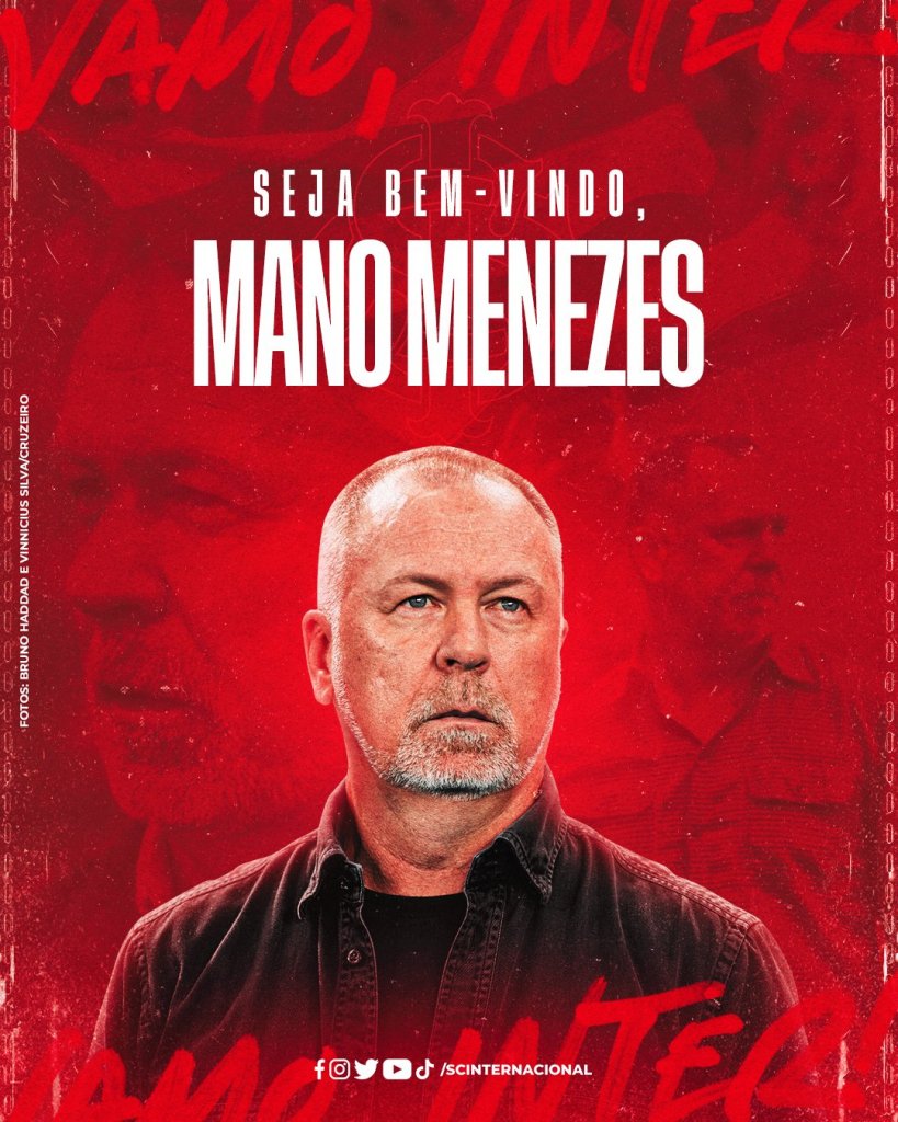 Internacional anuncia a contratação do técnico Mano Menezes até o fim do ano