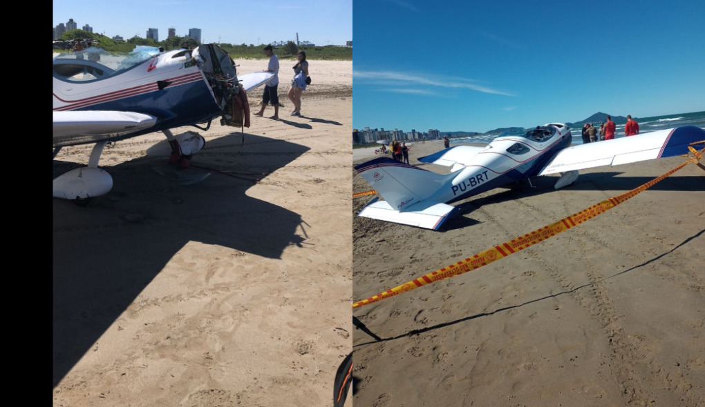 Avião de pequeno porte cai em praia de Santa Catarina