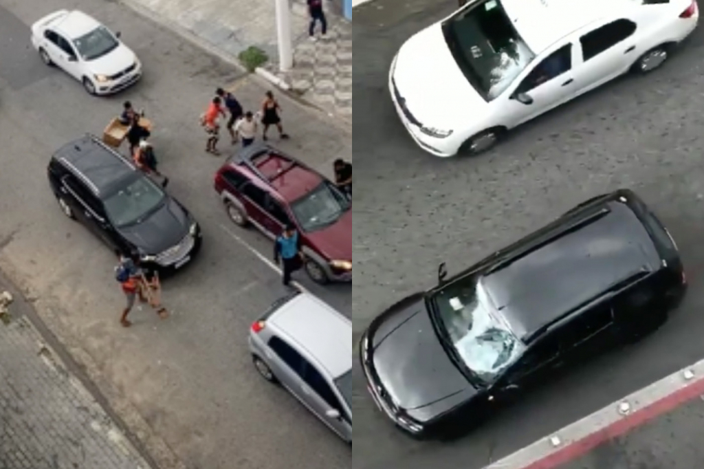 Grupo faz arrastão e quebra vidros de carros na região da Cracolândia; assista