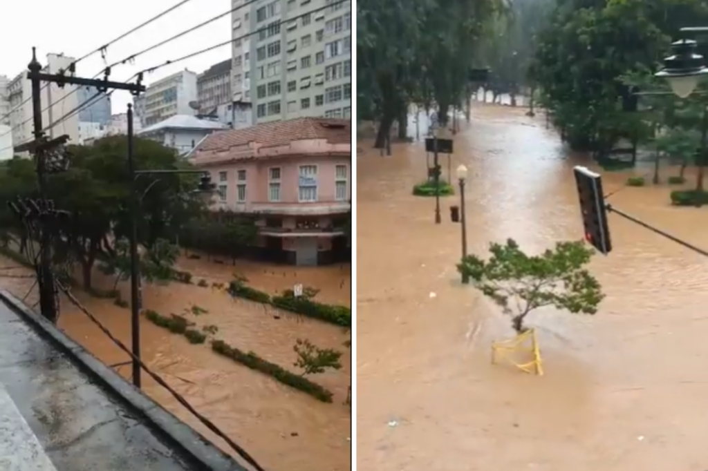 Chuva forte em Petrópolis causa alagamentos e Defesa Civil aciona sirenes